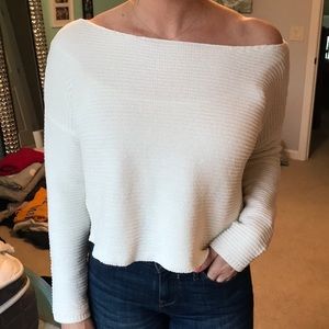 White chenille crop sweater
